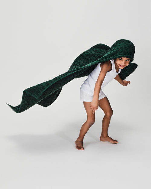 Cotton Jacquard Hooded Towel | Dark Green