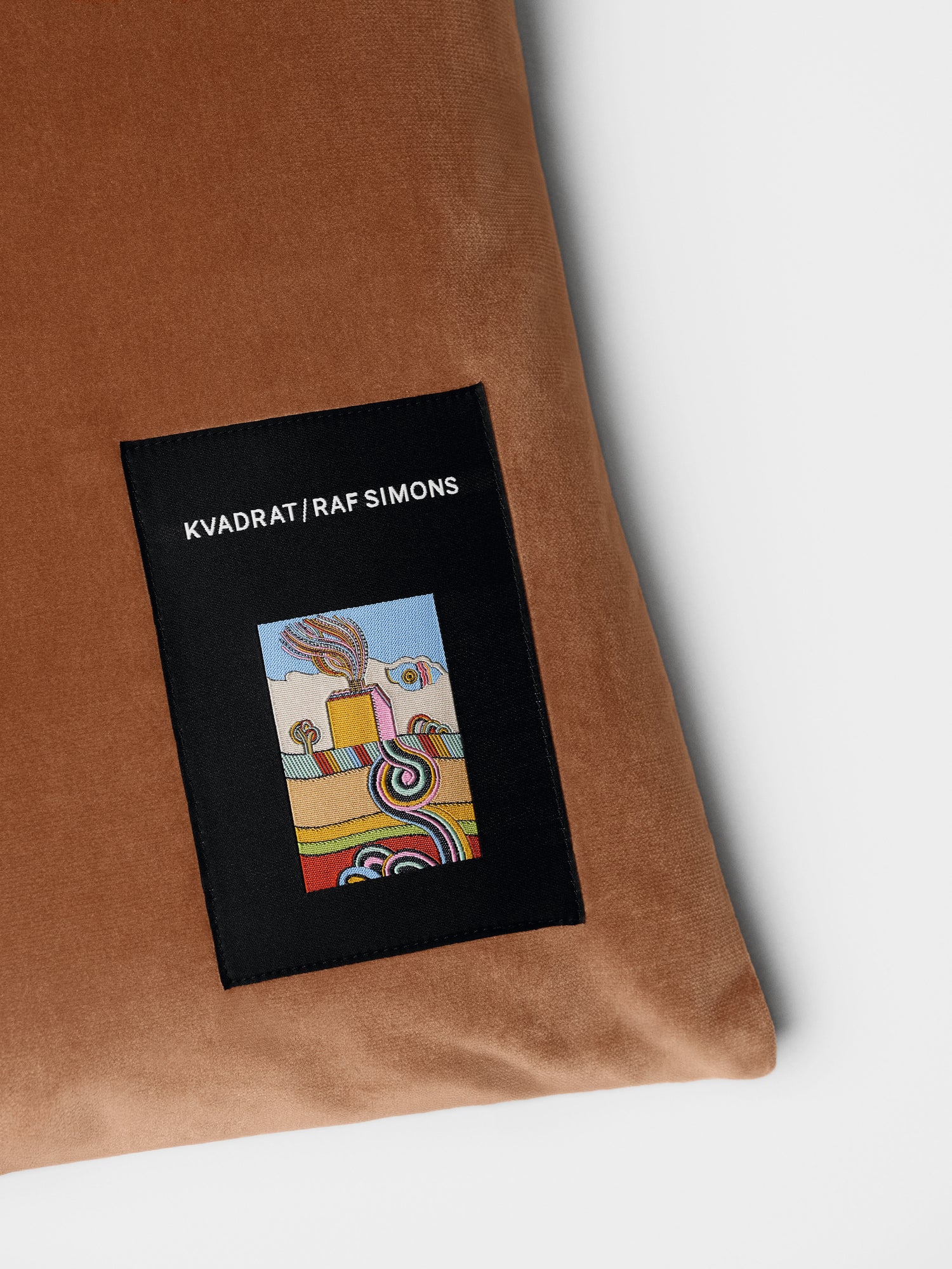 Kvadrat Raf Simons Kids Collection Asator Velvet Cushion in Desert Sand. Detail image