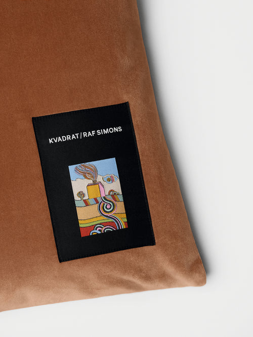 Kvadrat Raf Simons Kids Collection Asator Velvet Cushion in Desert Sand. Detail image
