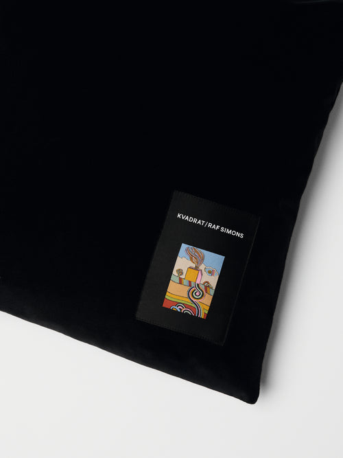 Kvadrat Raf Simons Kids Collection Asator Velvet Cushion in Raven Black. Detail image