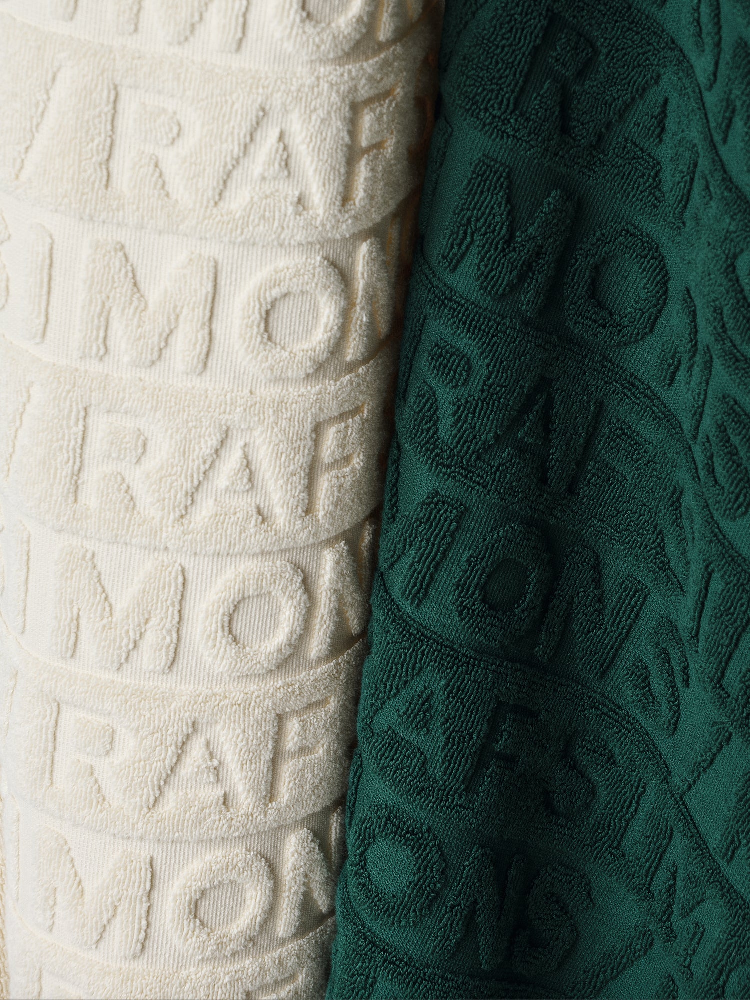 Kvadrat Raf Simons Kids Collection Cotton Jacquard Hooded Towel Dark Green and Off White. Detail image